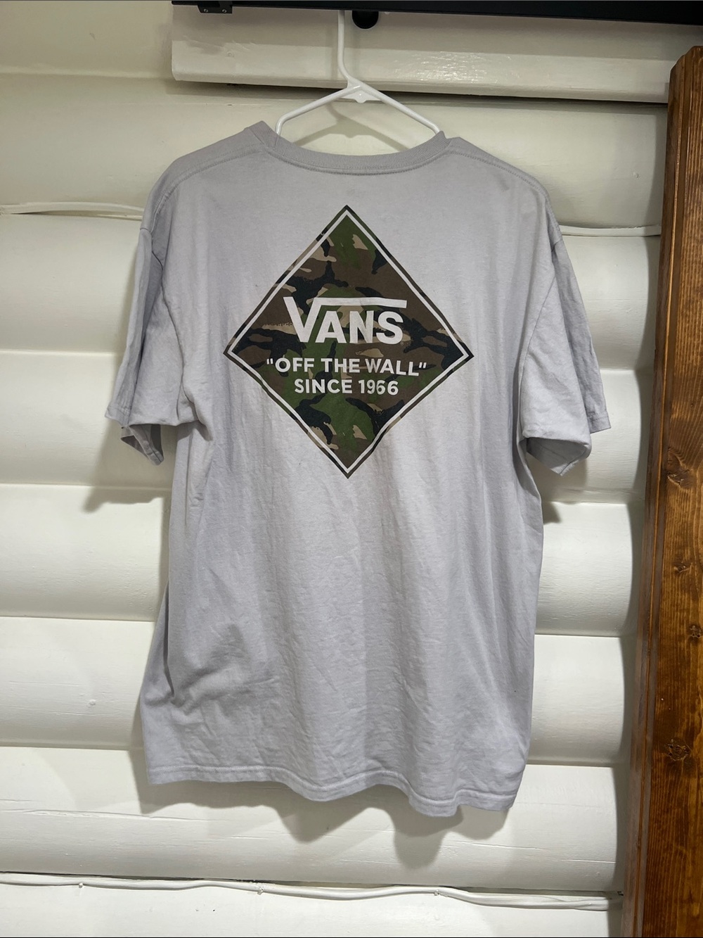 Vans Light Gray Tee with Green/Brown Camo Logo